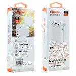 Wholesale 25W PD USB-C and USB-A 3.0A Quick Charge Dual 2 Port House Wall Charger for Phone, Tablet, Speaker, Electronic (Wall - White)